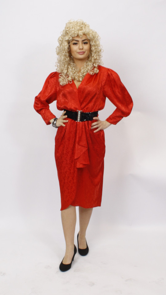 80er Jahre Outfit – Damen – Rot (Kleid und Gürtel) mieten