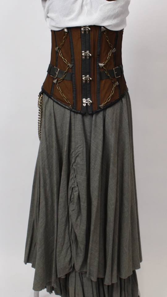 Steampunk – Cyberpunk Outfit (Corsage, Rock, Zylinder und Brille) mieten