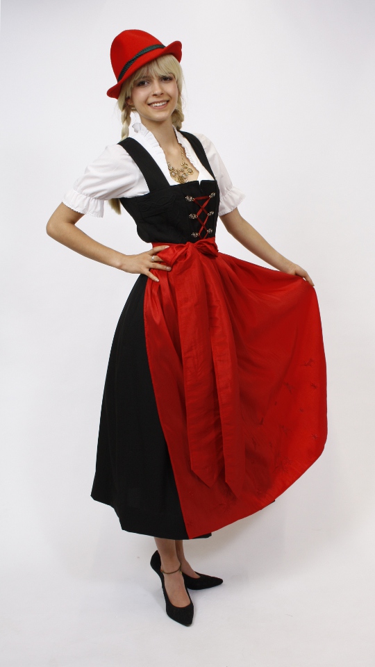 Dirndl – Schwarz-Rot – Damen (Dirndl, Schürze und Bluse) mieten