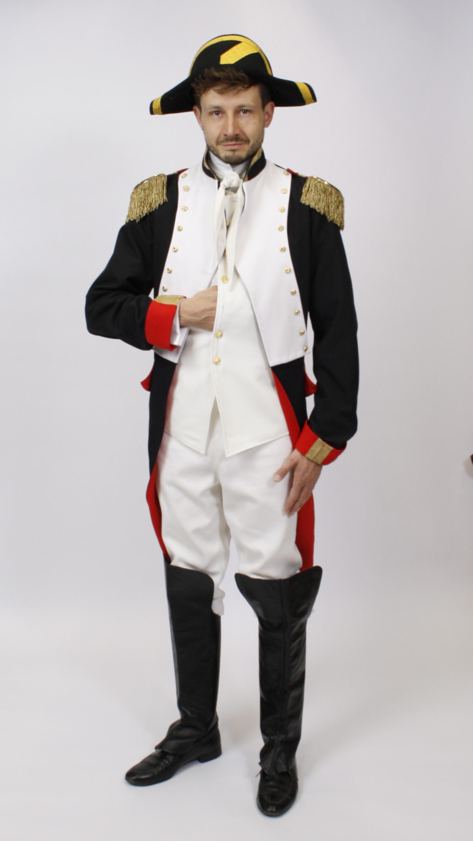 Napoleon Outfit – Herren – Weiß-Blau-Rot (Jacke und Epauletten) mieten