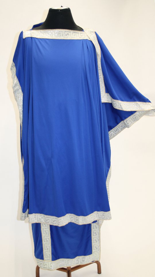 Römer Outfit – Blau-Silber (Toga und Lorbeerkranz) mieten