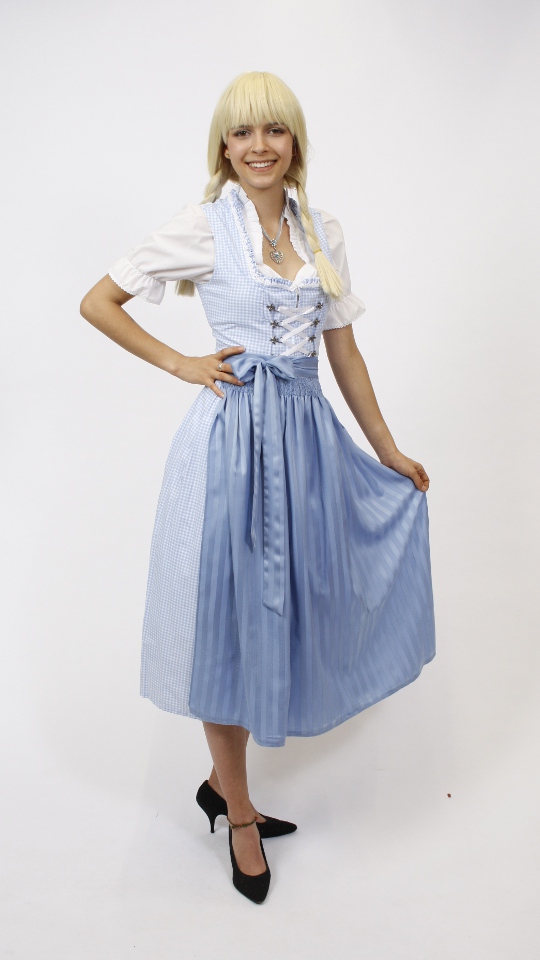 Dirndl – Hellblau-Weiß – Damen (Dirndl, Schürze und Bluse) mieten