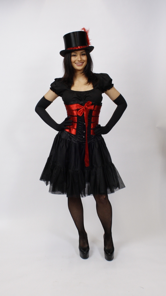 Burlesque – Moulin Rouge – 20er Jahre Outfit – Schwarz-Rot (Corsage, Bluse, Petticoat, Han