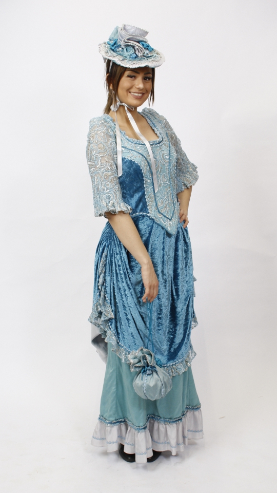 19. Jahrhundert – Cul de Paris – Damen (Kleid, Reifrock, Hütchen, Handschuhe, Pompadure, K