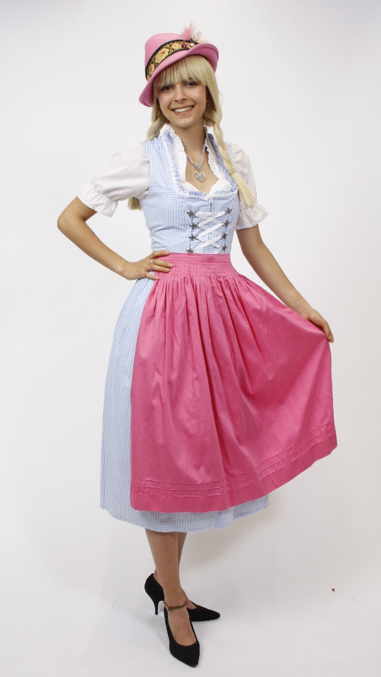 Dirndl – Hellblau-Rosa – Damen (Dirndl, Schürze und Bluse) mieten