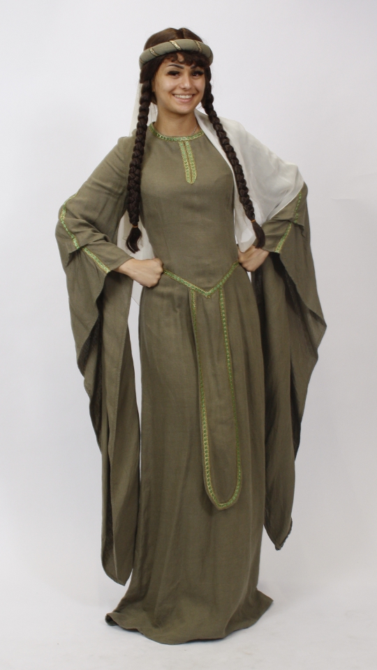 Mittelalter – Ratsherrenball Outfit – Damen – Olive (Kleid und Stirnband) mieten