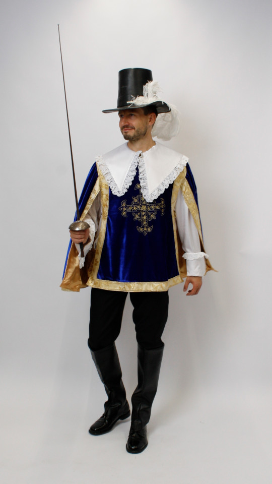 Musketier Outfit – Blau-Gold (Überwurf und Hemd) mieten