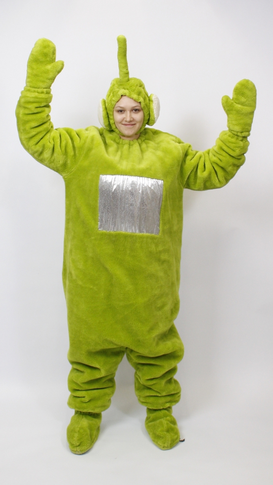 Teletubbie Outfit – Grün (Overall, Gamaschen, Handschuhe und Mütze) mieten