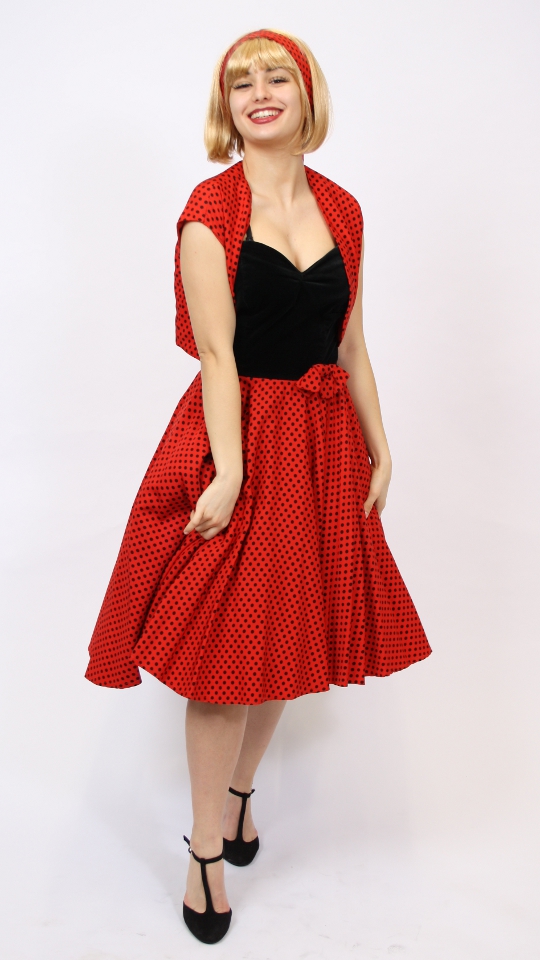 50er Jahre Outfit – Damen – Rot-Schwarz (Kleid, Petticoat, Bolero, Haarband) mieten