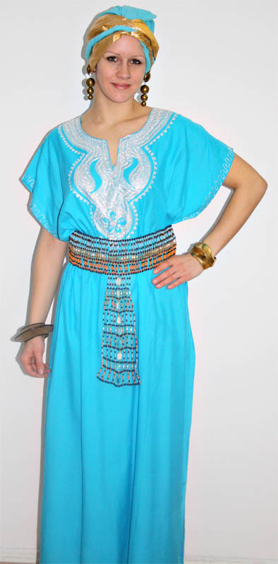 Afrikanerin Outfit – Türkiser Turban (Gewand, Turban, Ohrringe, Kette und Gürtel) mieten