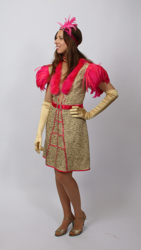 Show – Zirkus – Glamour Outfit – Pink-Gold (Kleid, Stirnband, Handschuhe) mieten