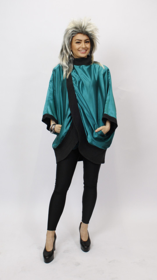 80er Jahre Outfit – Metallic-Türkis (Jacke und Leggins) mieten