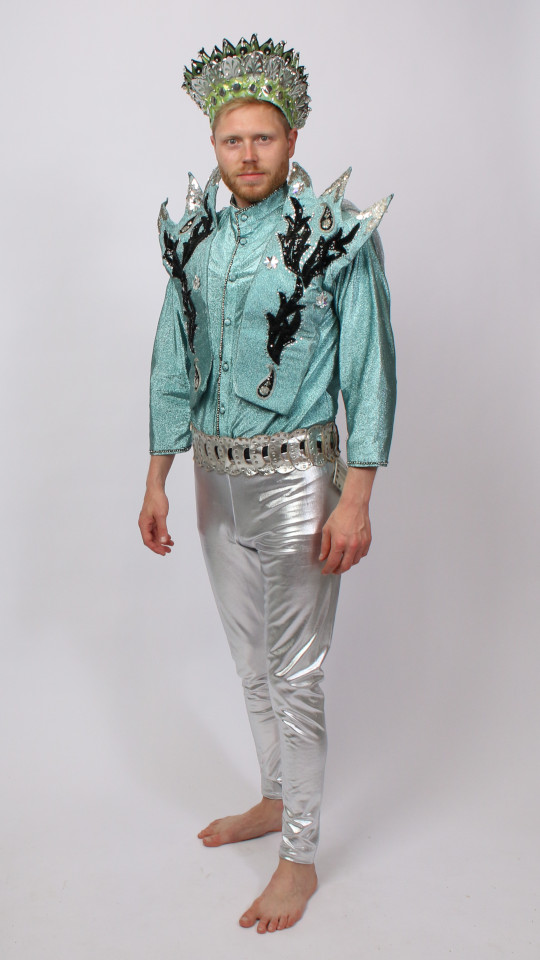 Burning Man Outfit – Türkis (Hemd, Hose, Kopfbedeckung und Gürtel) mieten