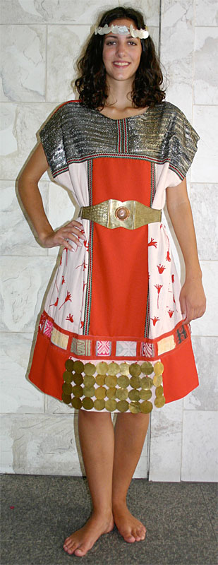 Inka Outfit – Damen – Rostrot (Kleid, Gürtel und Kette) mieten