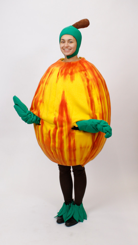 Apfel Outfit Rot-Gelb (Overall, Haube und Gamaschen) mieten