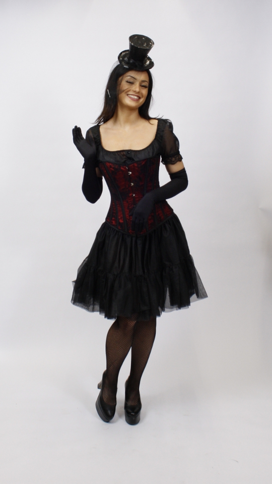 Burlesque – Tänzerin Outfit (Bluse, Corsage, Petticoat und Handschuhe) mieten