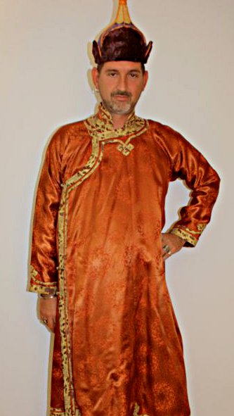 Chinesische Tracht Braun (Seidenkutte und Hut) mieten
