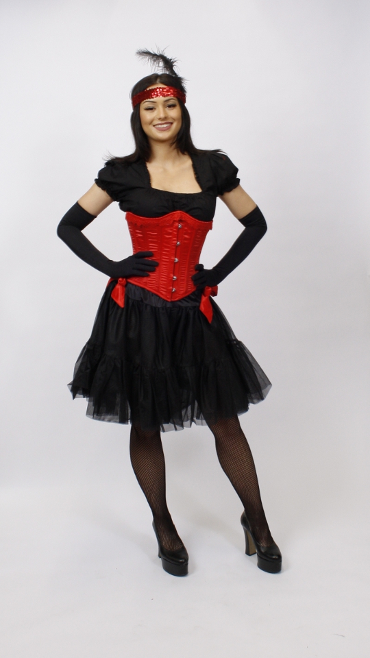 Burlesque – Tänzerin Outfit (Bluse, Corsage, Petticoat und Handschuhe) mieten