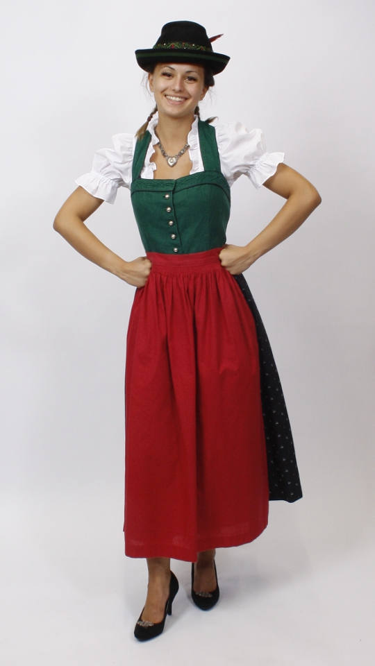 Dirndl – Grün-Rot – Damen (Dirndl, Schürze, Bluse) mieten