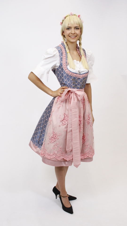 Dirndl – Blau-Altrosa – Damen (Dirndl, Schürze und Bluse) mieten