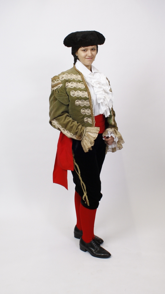 Torero – Spanier Outfit – Grün-Gold (Rüschenhemd und Hut) mieten