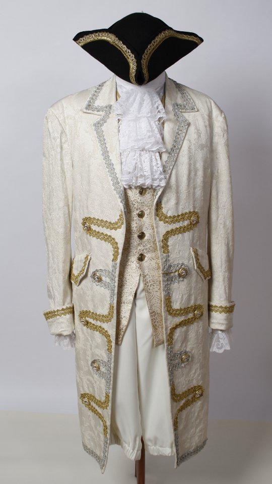 Rokoko – Karneval in Venedig Outfit – Herren – Silber-Gold (Weste und Jabot) mieten