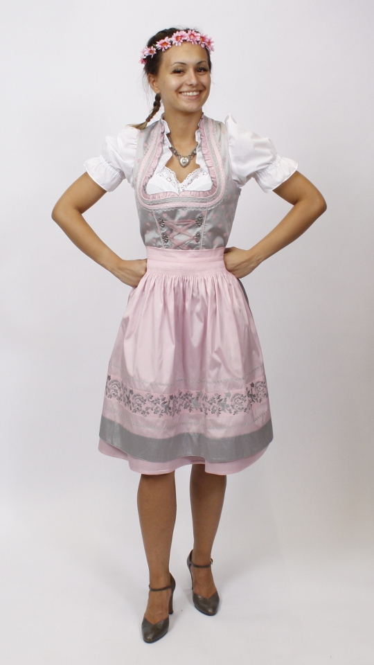 Dirndl – Hellgrau-Rosa – Damen (Dirndl, Schürze und Bluse) mieten