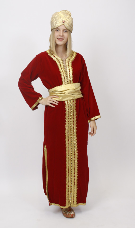 Orientalische Prinzessin – 1001 Nacht Outfit – Rot-Gold (Kutte, Schärpe und Turban) mieten