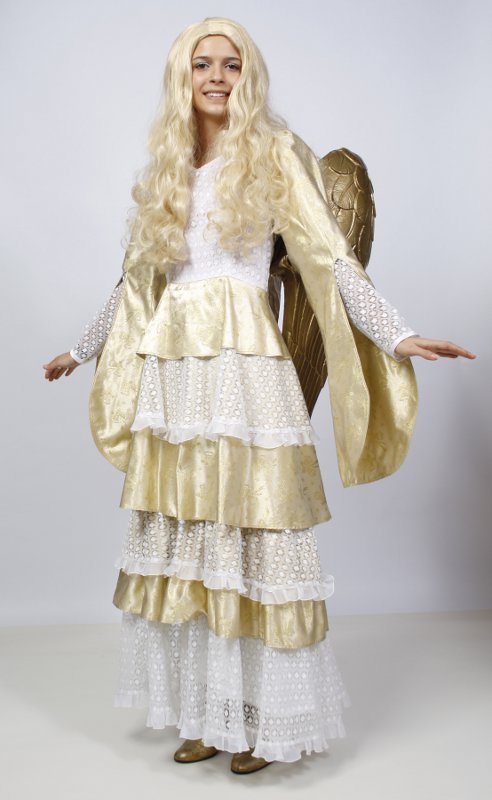Engel – Christkind Outfit – Weiß-Gold (Kleid und Flügel) mieten