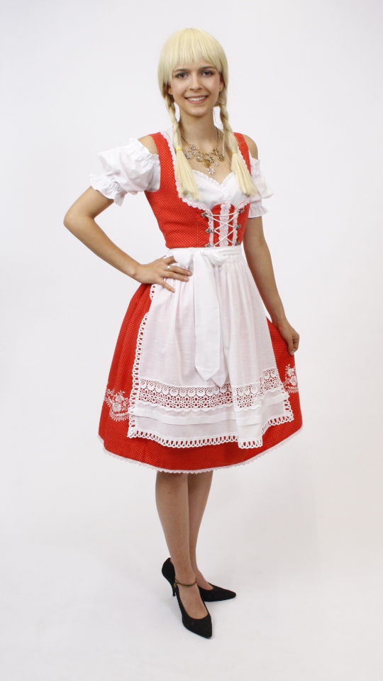 Dirndl – Orange-Weiß – Damen (Dirndl, Schürze und Bluse) mieten