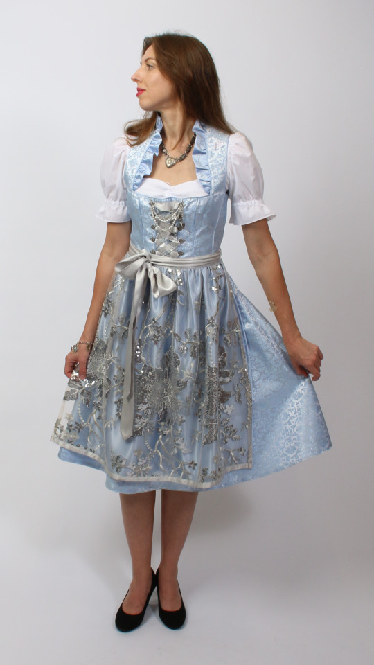 Dirndl – Hellblau-Silber – Damen (Dirndl, Schürze und Bluse) mieten