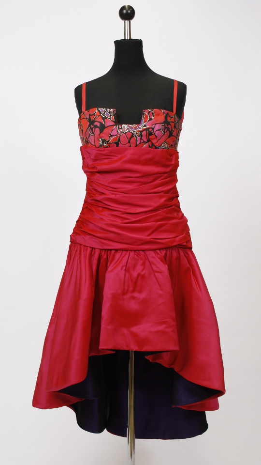 80er Jahre Outfit – Damen – Pink-Rot (Kleid und Ohrringe) mieten