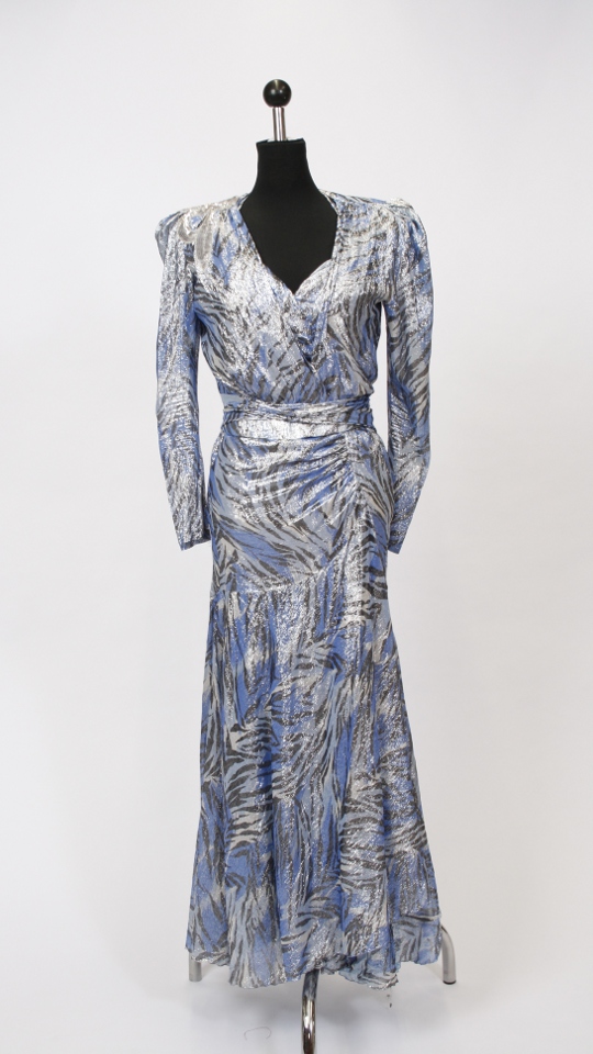 80er Jahre Outfit – Damen – Silber-Blau (Kleid, Bolero und Gürtel) mieten