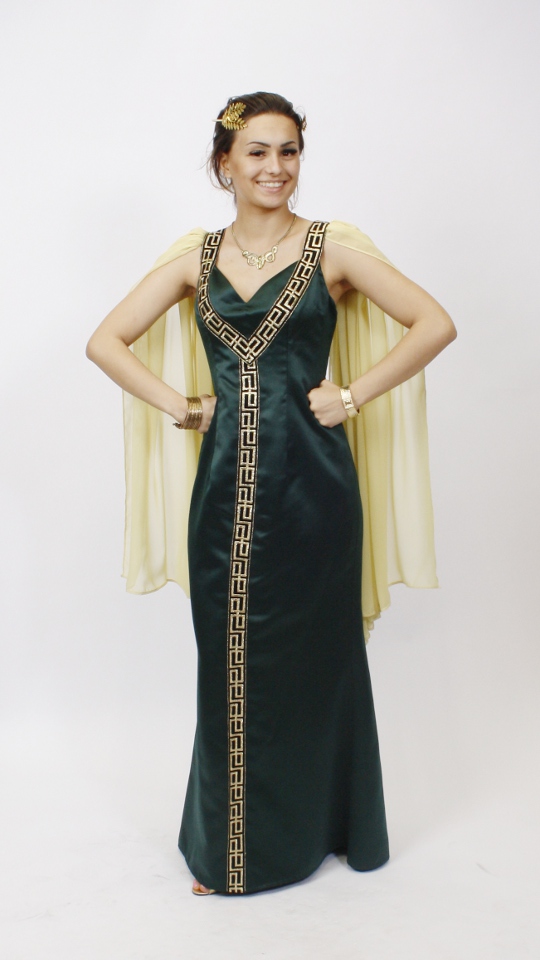 Griechin Outfit – Grün-Gelb (Kleid und 2x Armband) mieten