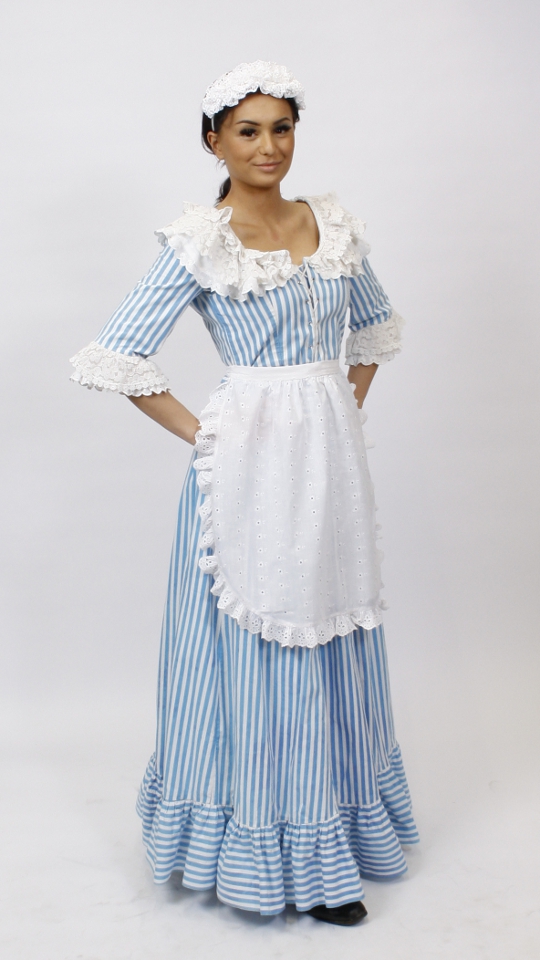 Waschermadl – Wäscherin Outfit – Hellblau (Kleid, Unterrock, Schürze und Haarreif) mieten