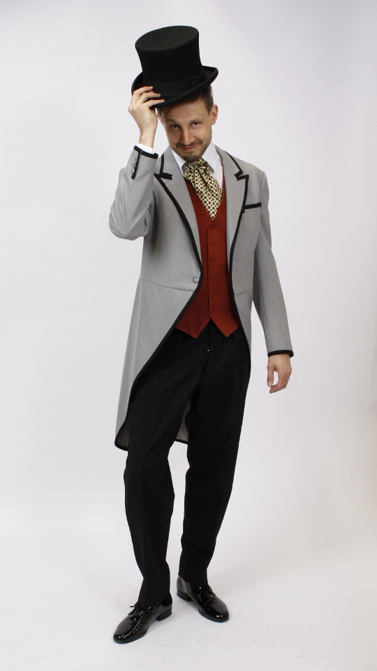 Jahrhundertwende – Biedermeier Outfit – Herren – Hellgrau (Hemd und Binder) mieten