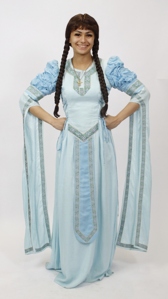 Mittelalter Outfit – Damen – Hellblau (Kleid und Bortenstirnband) mieten