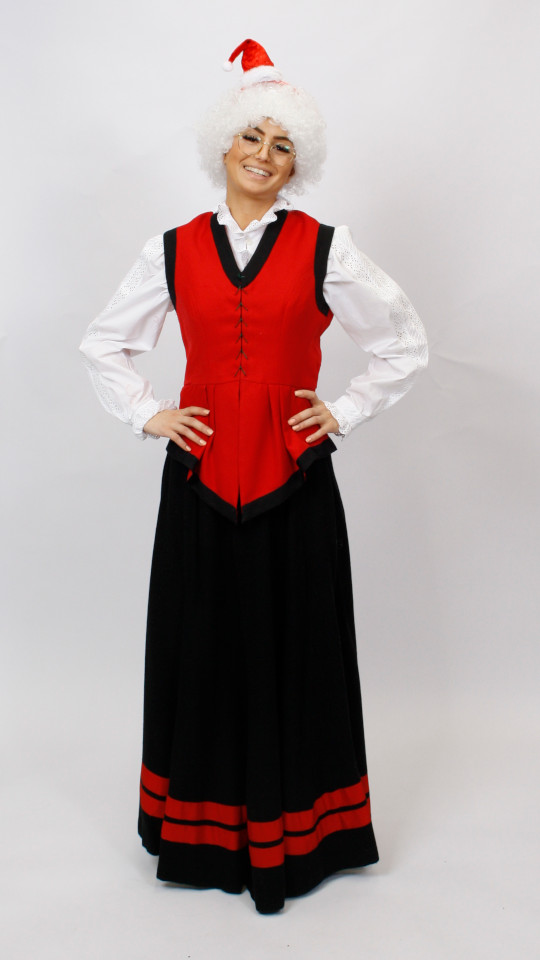 Mrs. Santa Claus Outfit (Weste, Rock, Hemd, Perücke und Zipfelmütze) mieten