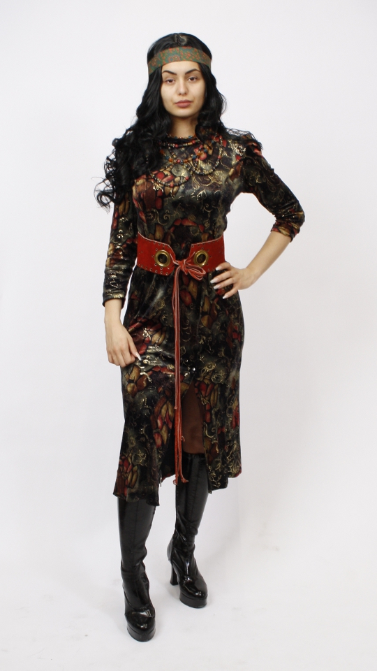 70er Jahre Outfit – Damen – Floral (Kleid und Gürtel) mieten