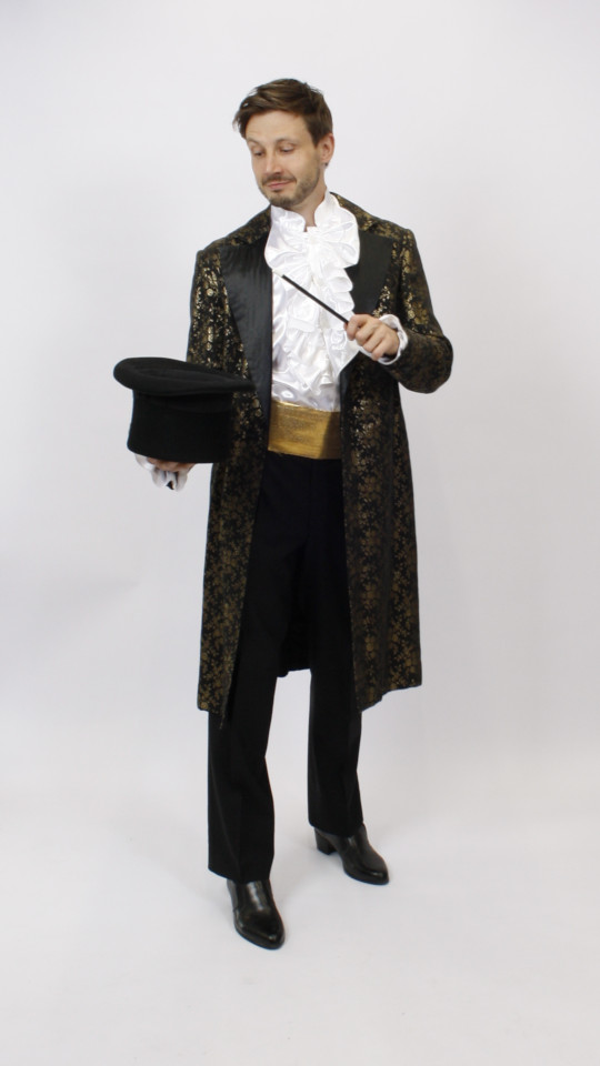 Zauberer Outfit – Brokat (Gehrock und Zylinder) mieten