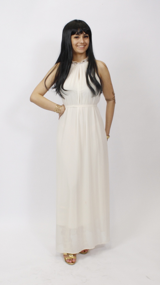 Griechin Outfit – Creme-Perlenkette (Kleid und 2x Armband) mieten