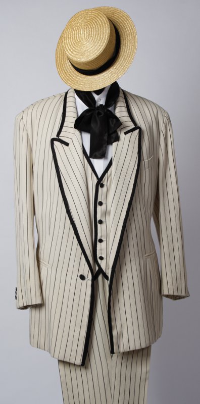 Jahrhundertwende – Biedermeier Outfit – Herren – Creme-Gestreift (Hemd, Binder und Mansche