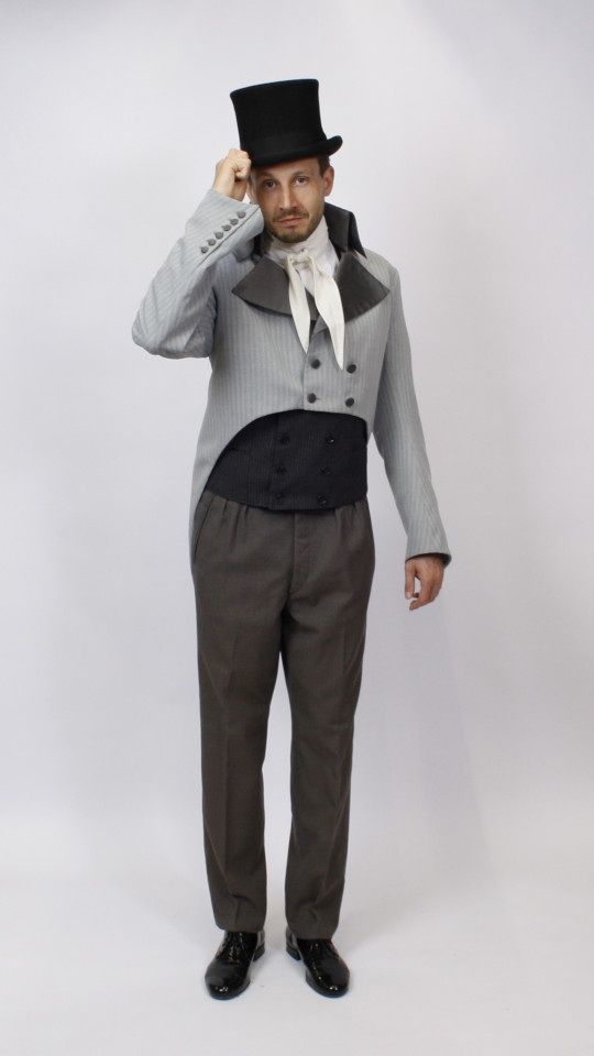 Jahrhundertwende – Empire Outfit – Herren – Grau (Frack, Hemd und Binder) mieten