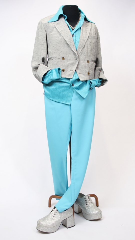 80er Jahre – Dandy Look – Austin Power – Luden Outfit – Herren – Türkis (Jacke, Hose, Hemd