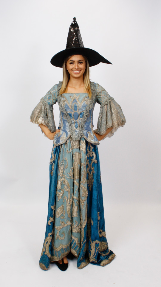 Halloween – Zauberin – Hexe Outfit – azurblau (Kleid und Hut) mieten
