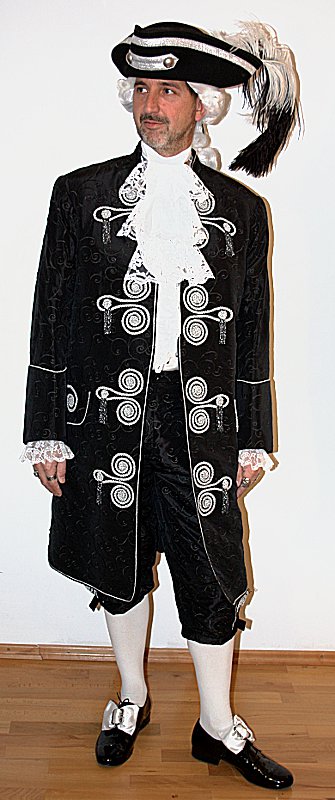 Rokoko – Karneval in Venedig Outfit – Schwarz-Silber (Weste und Jabot) mieten