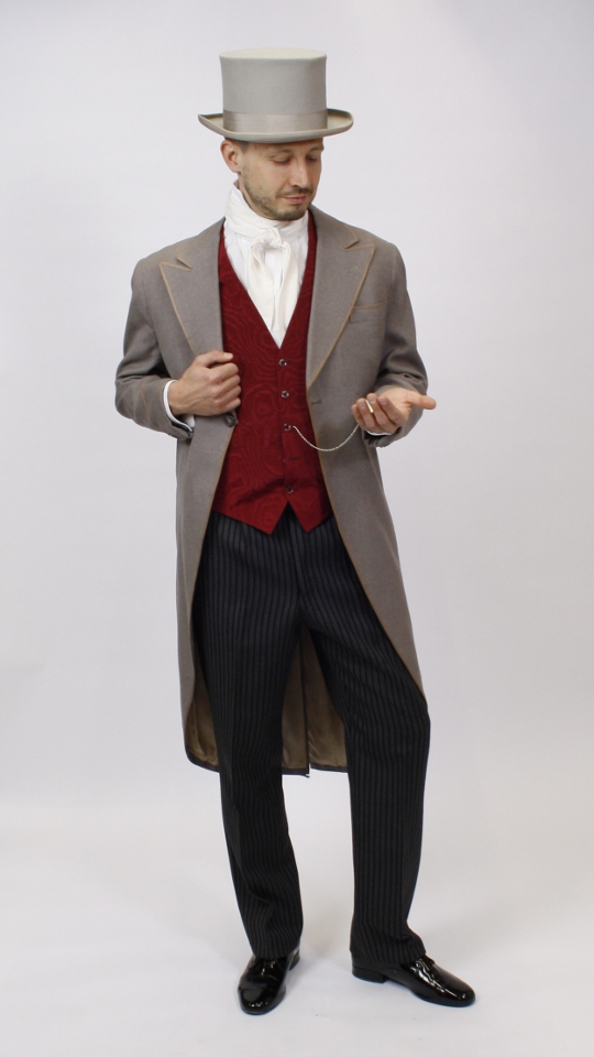 Jahrhundertwende – Biedermeier Outfit – Herren – Grau-Rot (Hemd und Binder) mieten