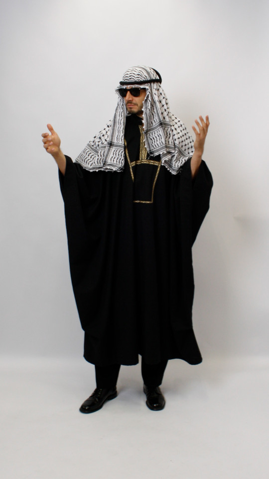 Scheich – Araber – Orient Outfit – Schwarz (Kaftan, Tuch, Kopfband und Brille) mieten