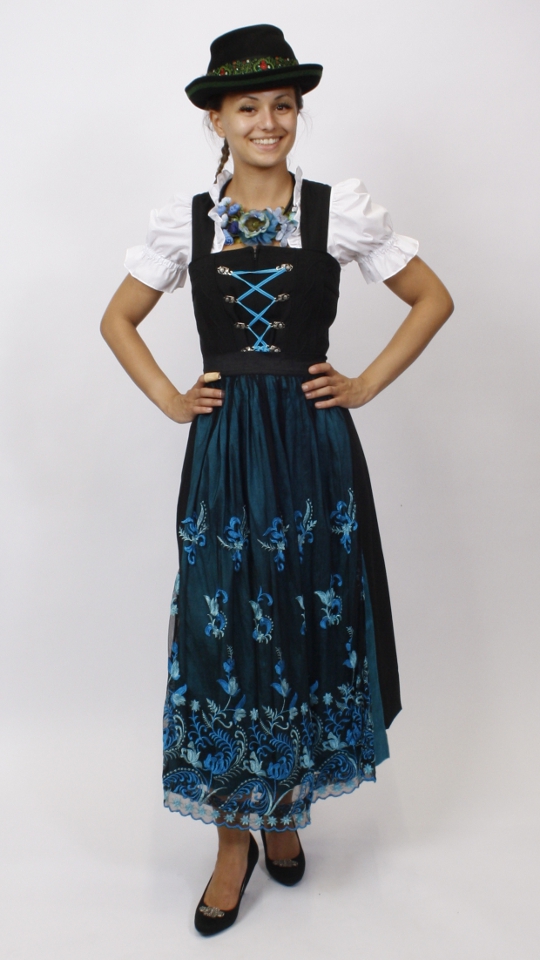 Dirndl – Schwarz-Blau – Damen (Dirndl, Schürze und Bluse) mieten
