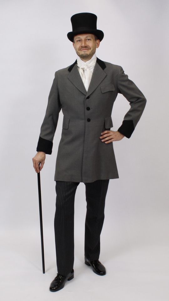 Jahrhundertwende – Biedermeier Outfit – Herren – Grau-Schwarz (Hemd und Binder) mieten
